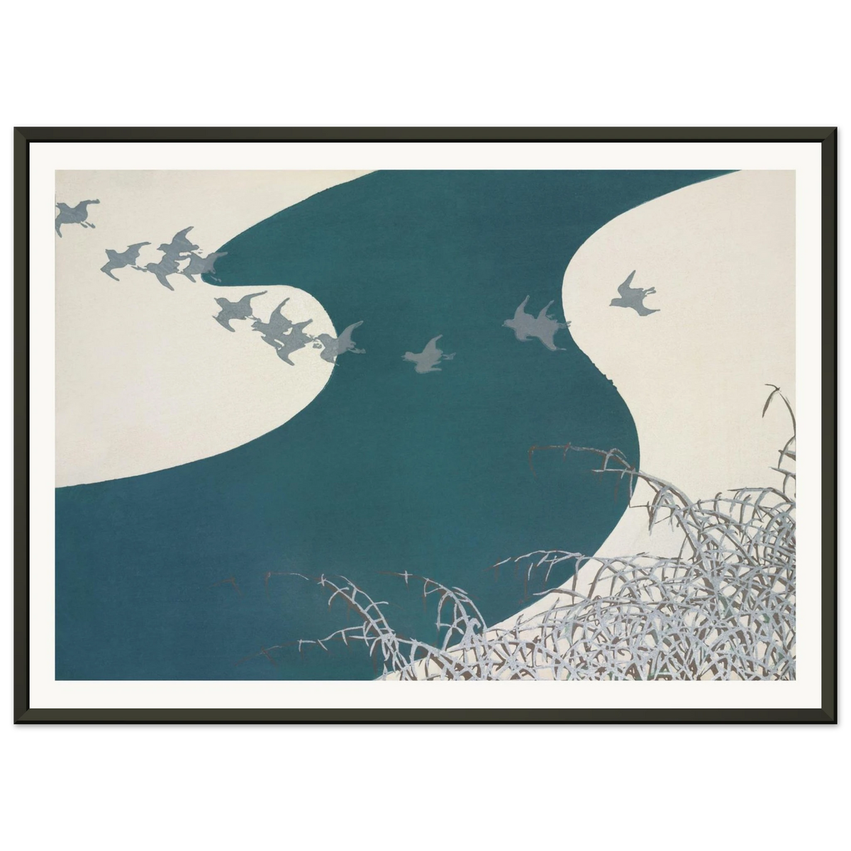 Estampe japonaise FUYU NO KAWA, Rivière en hiver — Kamisaka Sekka, tirage encadré cadre noir | INKONAL