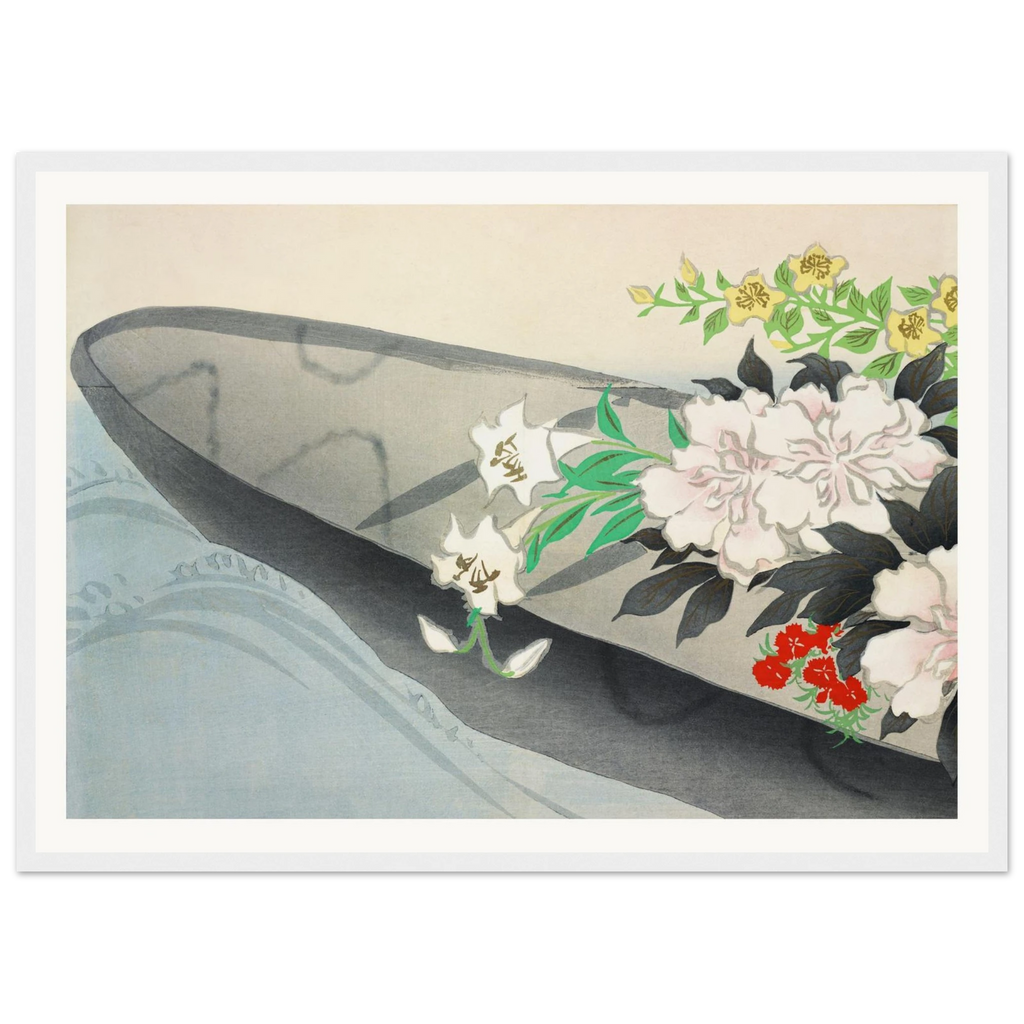 Estampe japonaise HANABUNE, Barque fleurie — Kamisaka Sekka, tirage encadré cadre blanc | INKONAL