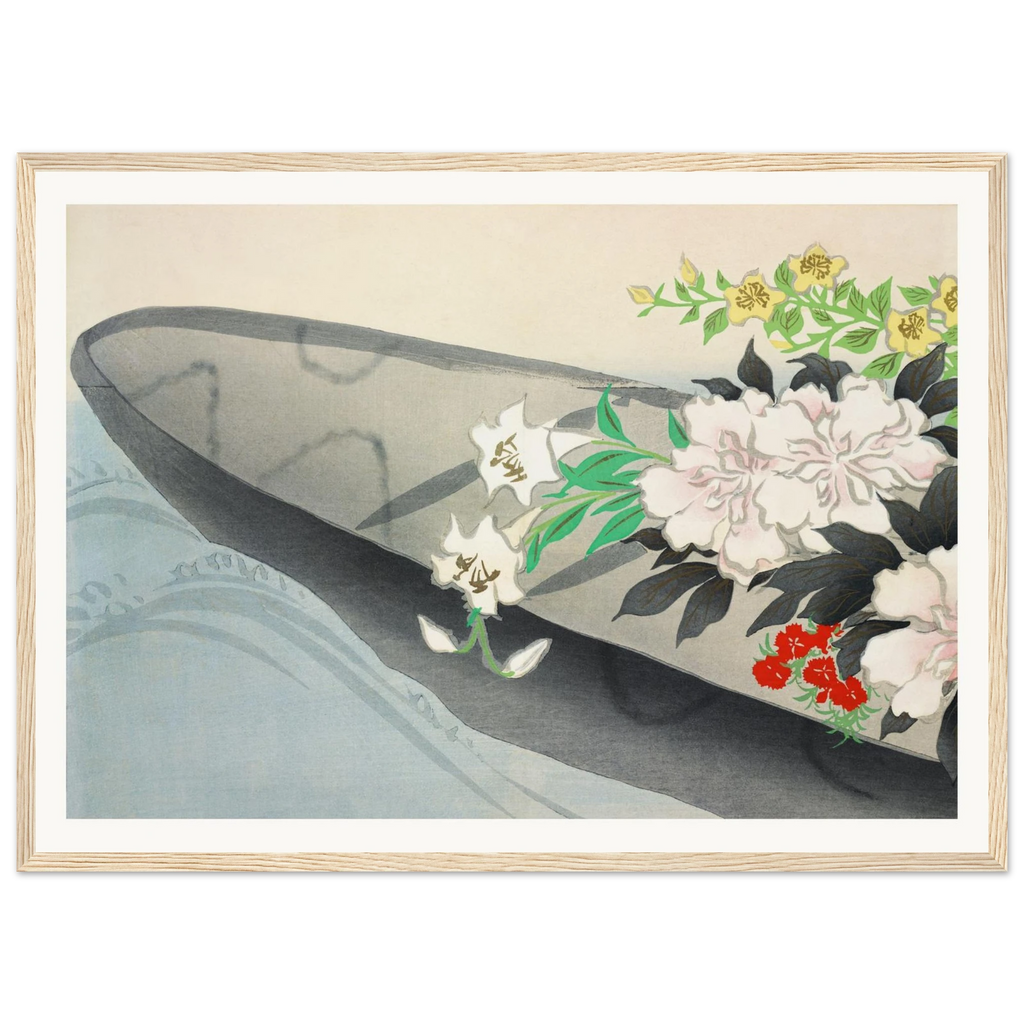 Estampe japonaise HANABUNE, Barque fleurie — Kamisaka Sekka, tirage encadré cadre bois | INKONAL