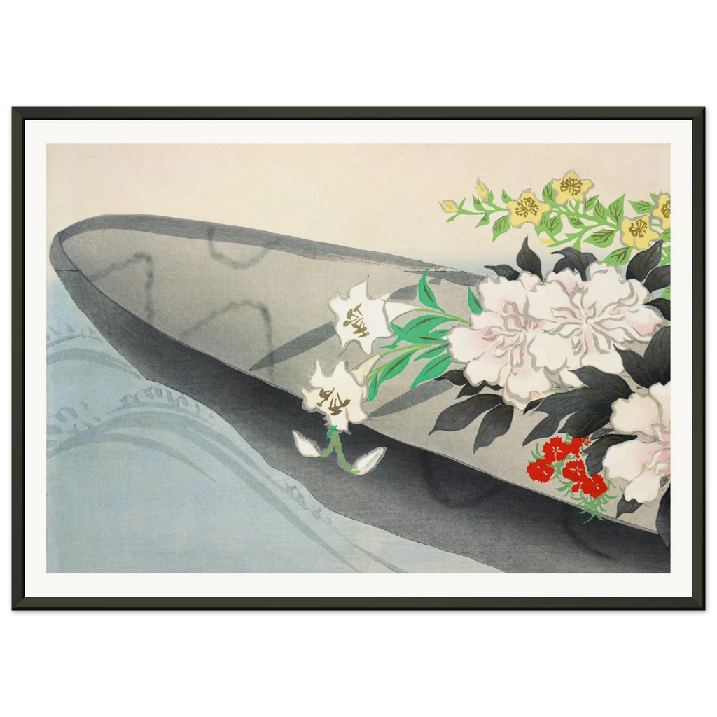 Estampe japonaise HANABUNE, Barque fleurie — Kamisaka Sekka, tirage encadré cadre noir | INKONAL