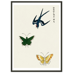 Estampe japonaise Hirondelle et papillons — Taguchi Tomoki, tirage cadre noir | INKONAL