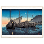 Estampe japonaise Jonques dans la Baie d'Inatori encadrée cadre bois — reproduction fine art INKONAL