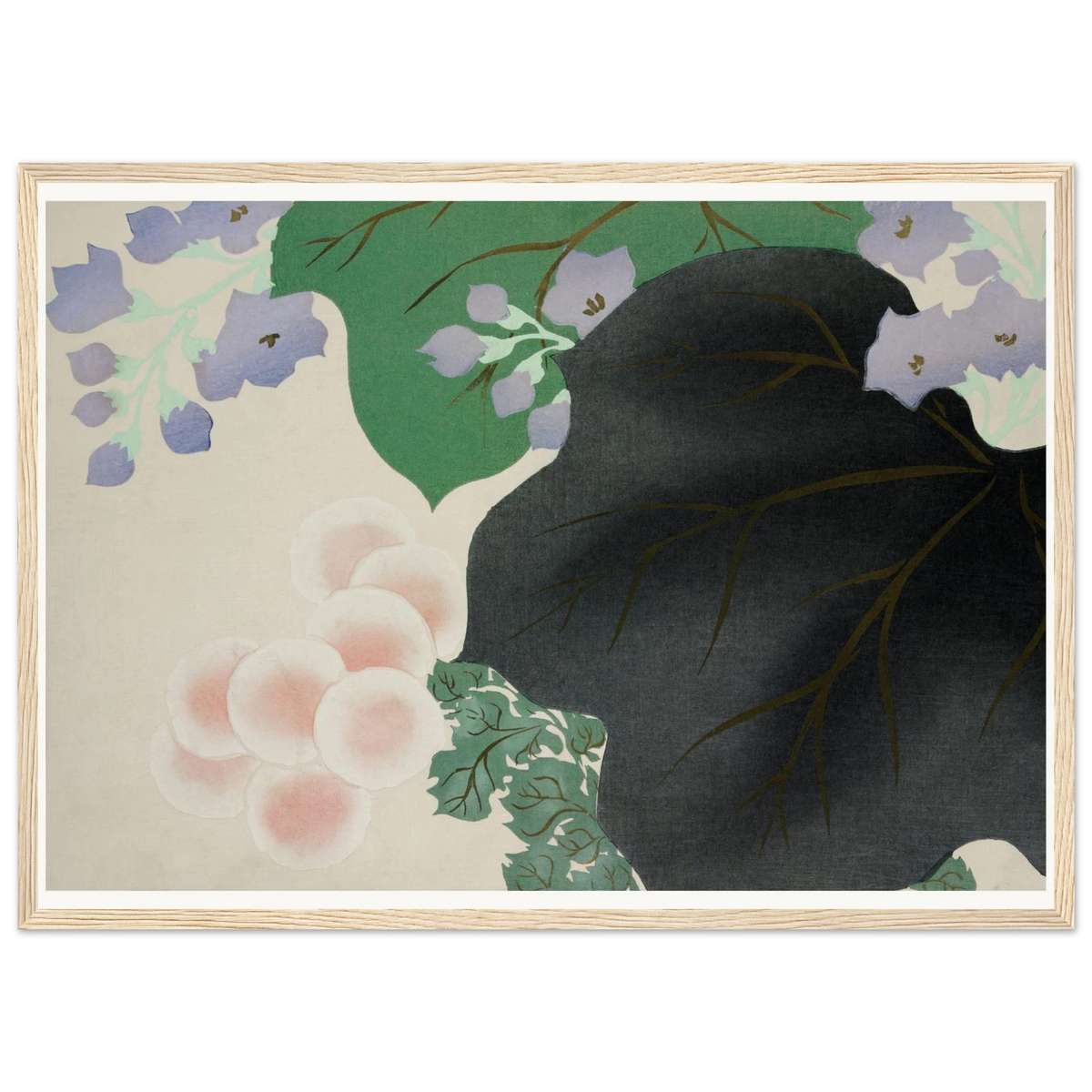 Estampe japonaise KIKUKIRI, Chrysanthème et paulownia — Kamisaka Sekka, tirage encadré cadre bois | INKONAL