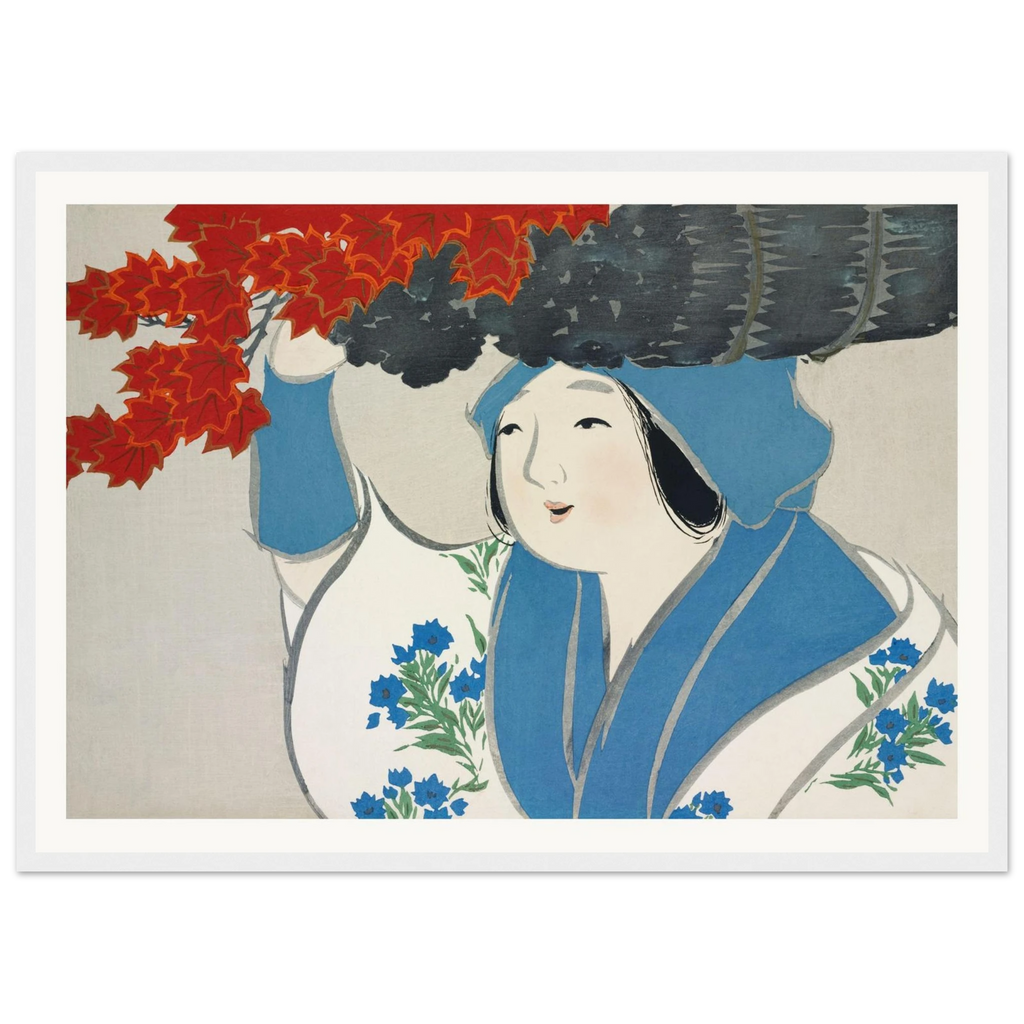 Estampe japonaise KUROKIURI, La marchande de petit bois — Kamisaka Sekka, tirage encadré cadre blanc | INKONAL