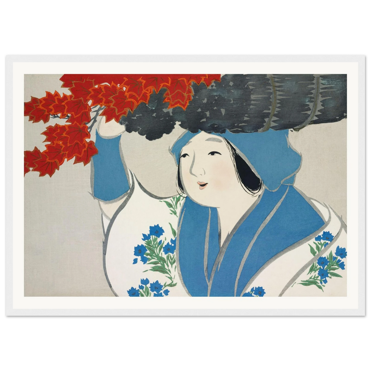 Estampe japonaise KUROKIURI, La marchande de petit bois — Kamisaka Sekka, tirage encadré cadre blanc | INKONAL