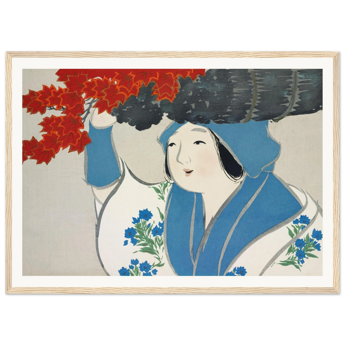 Estampe japonaise KUROKIURI, La marchande de petit bois — Kamisaka Sekka, tirage encadré cadre bois | INKONAL