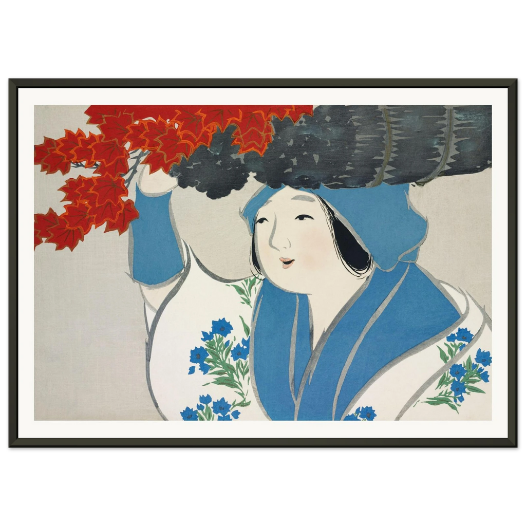 Estampe japonaise KUROKIURI, La marchande de petit bois — Kamisaka Sekka, tirage encadré cadre noir | INKONAL