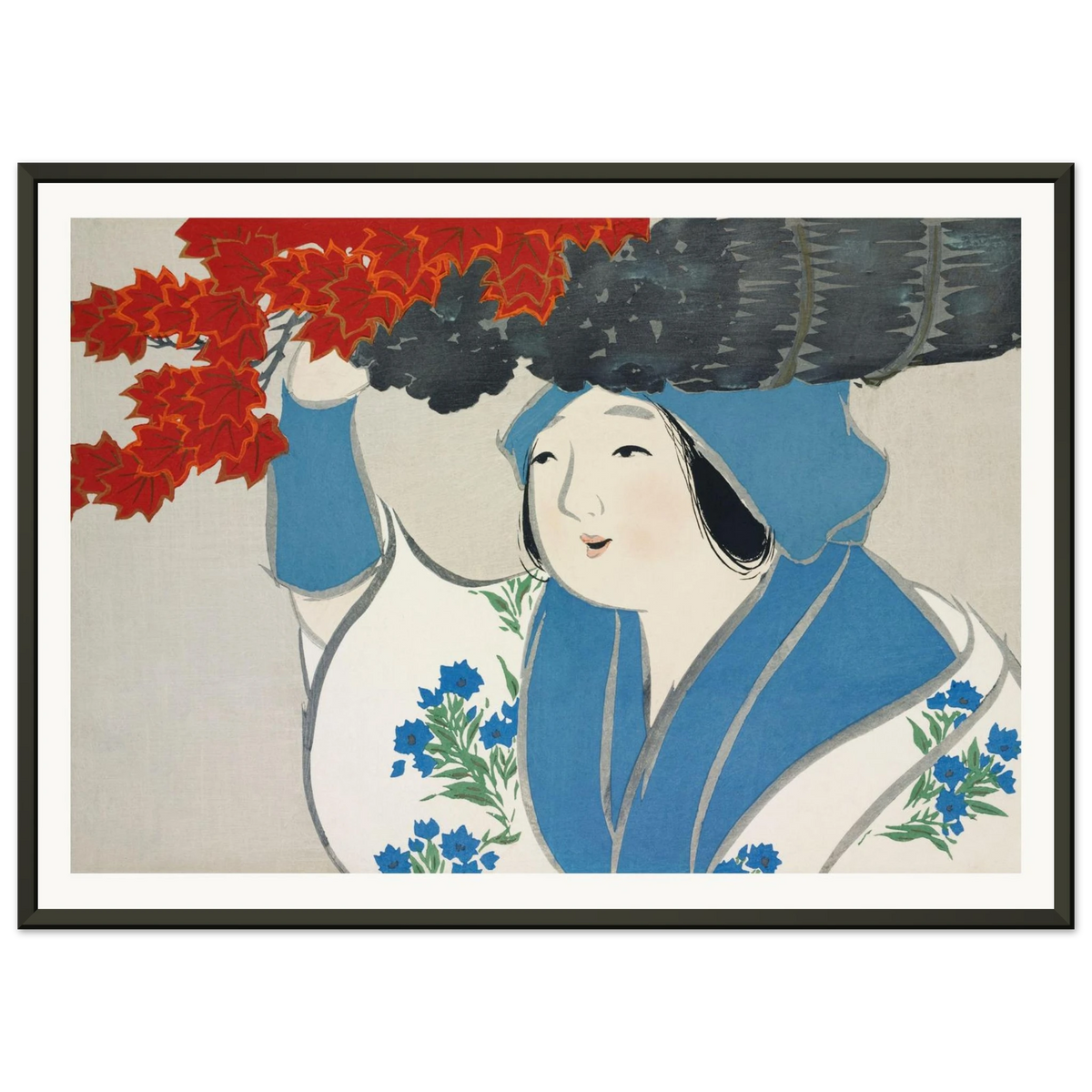 Estampe japonaise KUROKIURI, La marchande de petit bois — Kamisaka Sekka, tirage encadré cadre noir | INKONAL