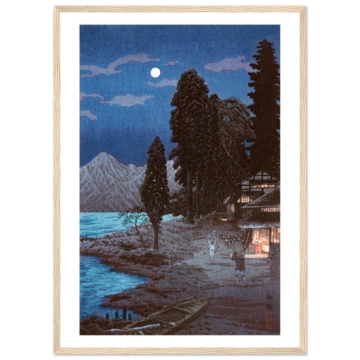 Estampe japonaise Le lac au clair de lune encadrée cadre bois — reproduction fine art INKONAL