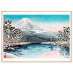 Estampe japonaise Le Mont Fuji au bord de l'étang enneigé encadrée cadre bois — reproduction fine art INKONAL
