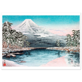 Estampe japonaise Le Mont Fuji au bord de l'étang enneigé sans cadre — reproduction fine art INKONAL