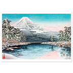 Estampe japonaise Le Mont Fuji au bord de l'étang enneigé sans cadre — reproduction fine art INKONAL