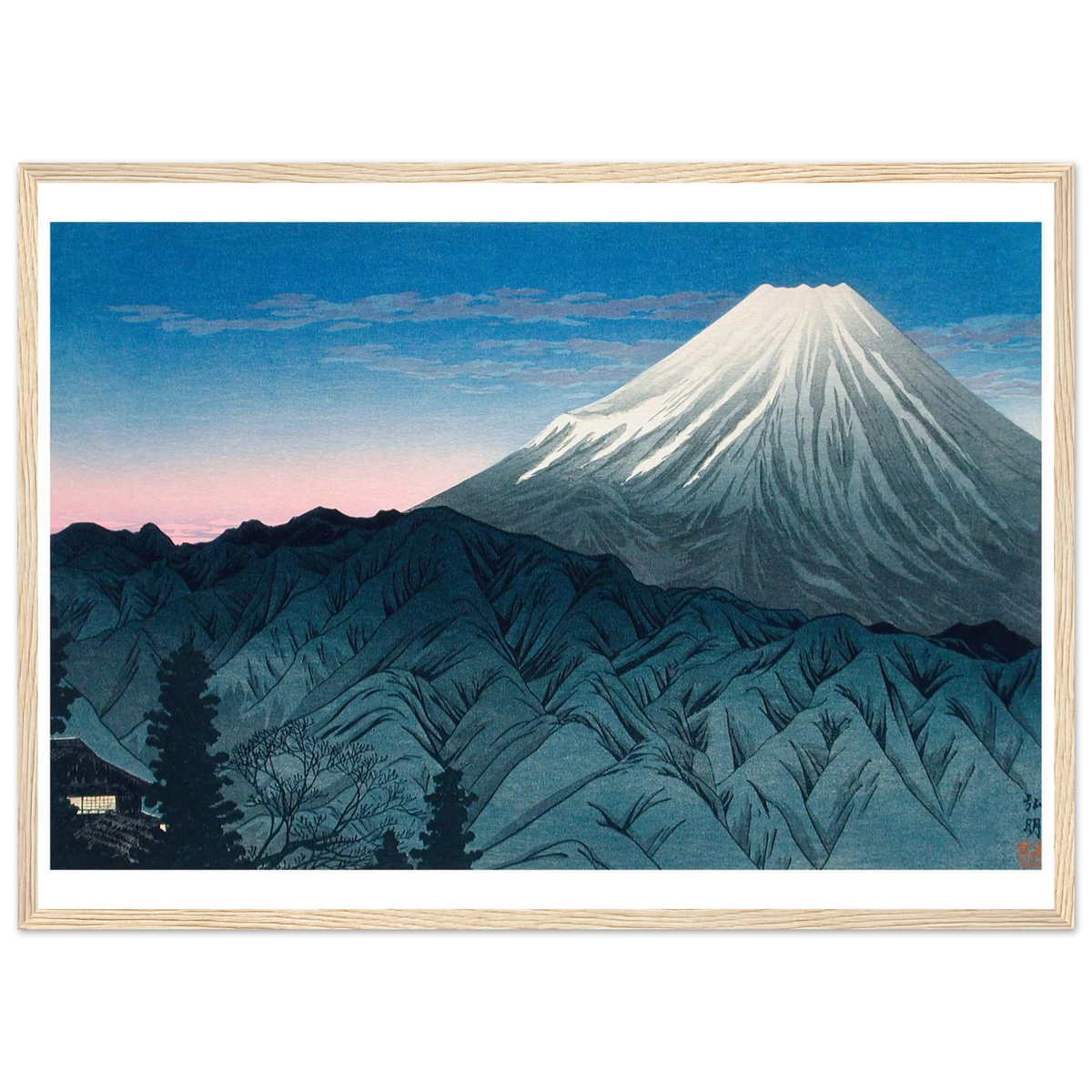 Estampe japonaise Le Mont Fuji depuis les collines encadrée cadre bois — reproduction fine art INKONAL
