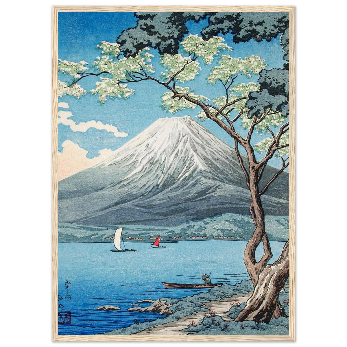 Estampe japonaise Le Mont Fuji vu du lac Yamanaka — Takahashi Shōtei, tirage encadré cadre bois | INKONAL