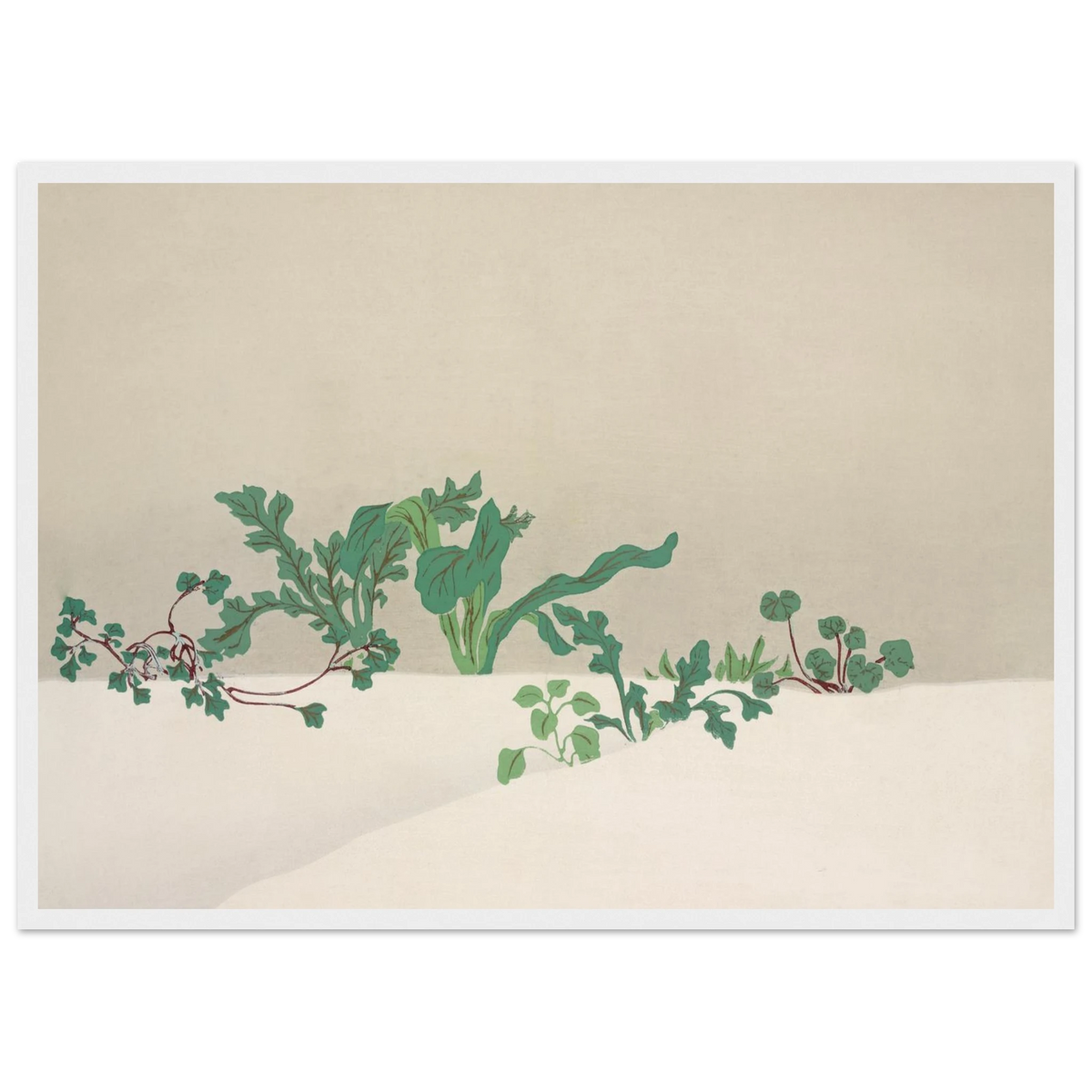 Estampe japonaise NANAGUSA, Les sept herbes de printemps — Kamisaka Sekka, tirage cadre blanc | INKONAL