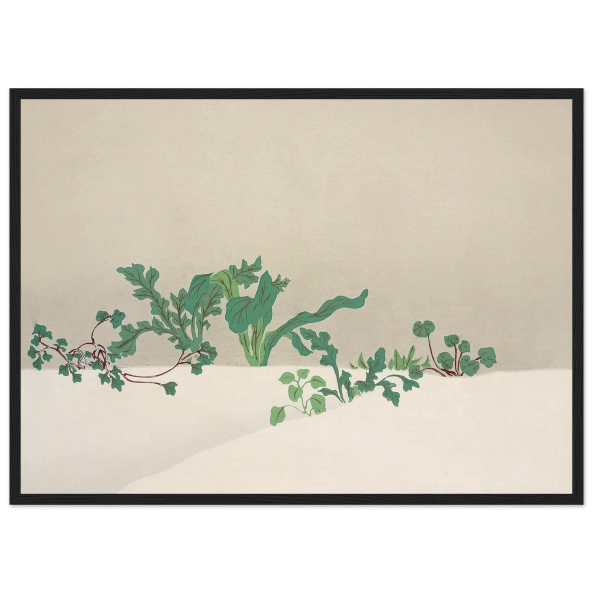 Estampe japonaise NANAGUSA, Les sept herbes de printemps — Kamisaka Sekka, tirage cadre noir | INKONAL