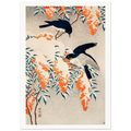 Estampe japonaise Nandina et oiseaux bleus sous la neige — Ohara Koson, tirage sans cadre | INKONAL