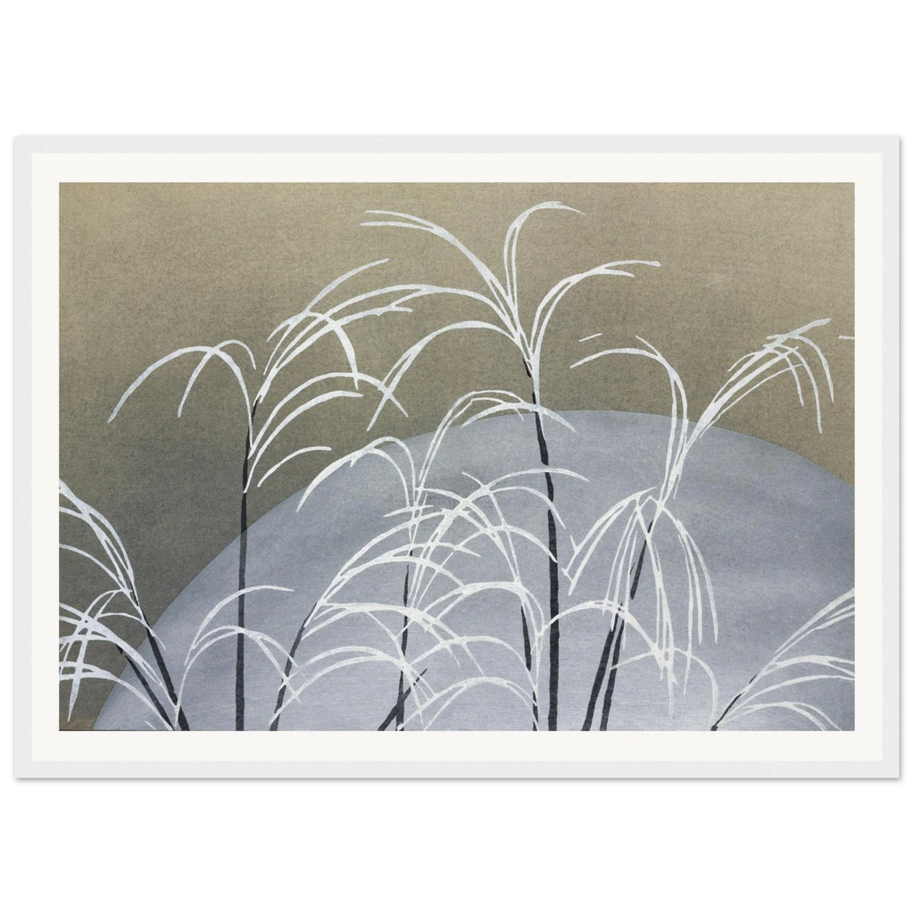 Estampe japonaise OBANA NI TSUKI, Herbes à éventail sous la lune — Kamisaka Sekka, tirage encadré cadre blanc | INKONAL