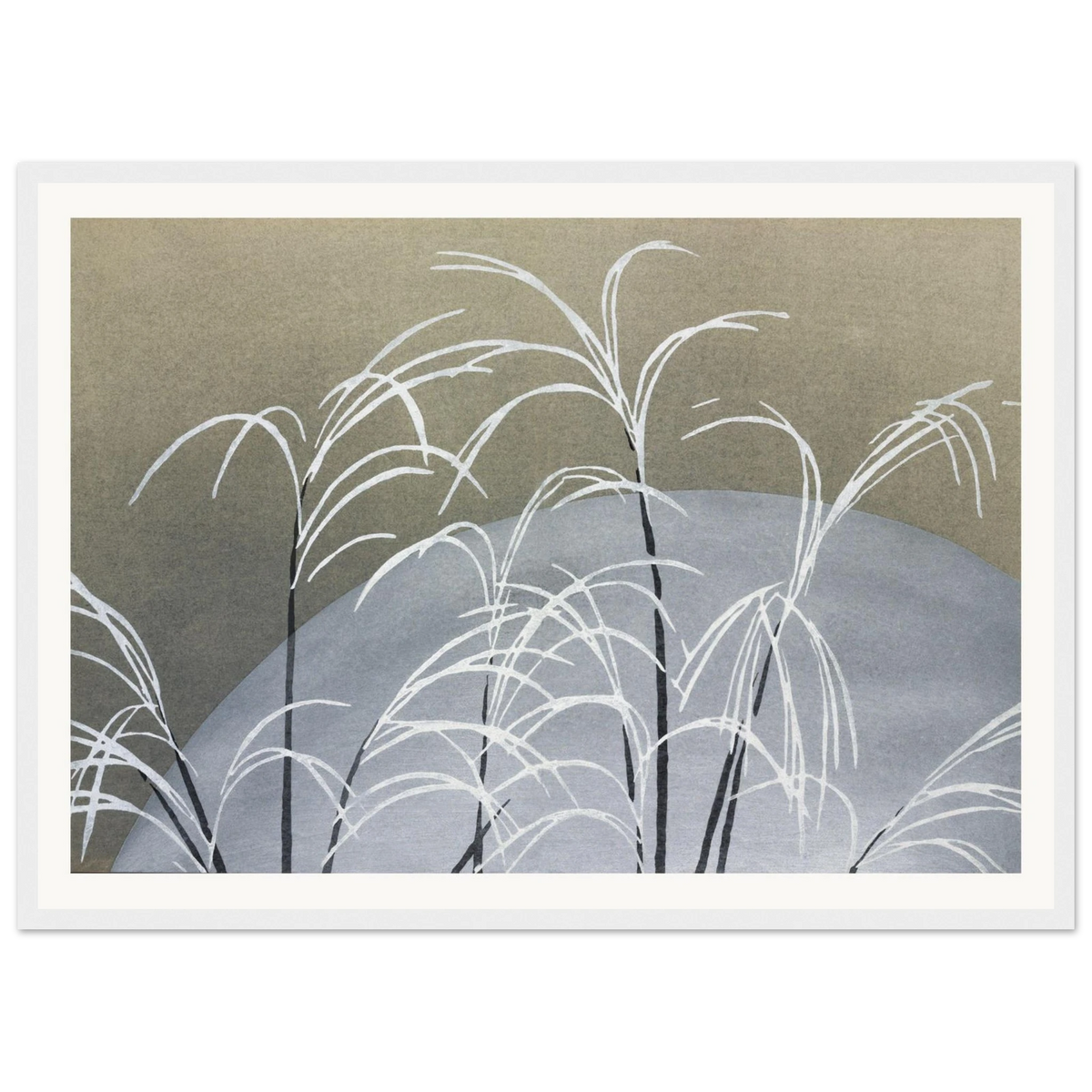 Estampe japonaise OBANA NI TSUKI, Herbes à éventail sous la lune — Kamisaka Sekka, tirage encadré cadre blanc | INKONAL