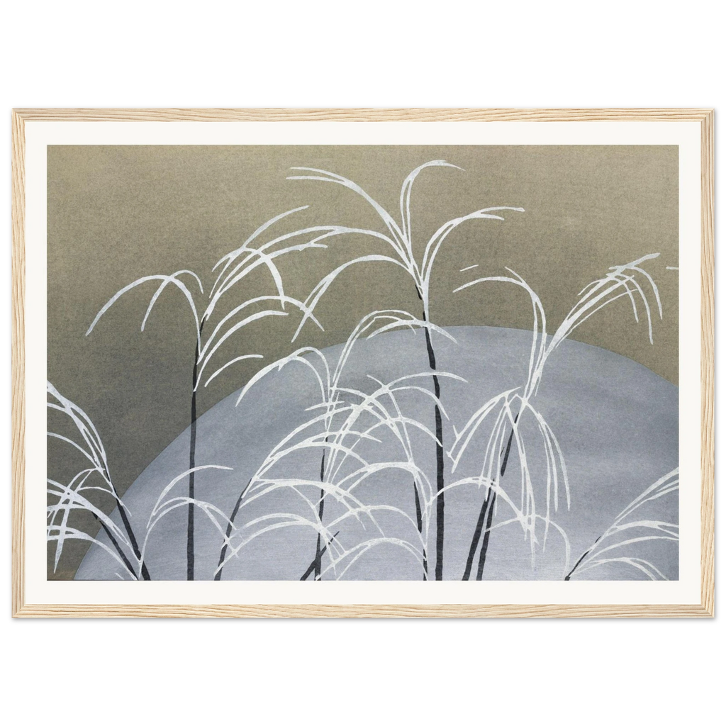 Estampe japonaise OBANA NI TSUKI, Herbes à éventail sous la lune — Kamisaka Sekka, tirage encadré cadre bois | INKONAL