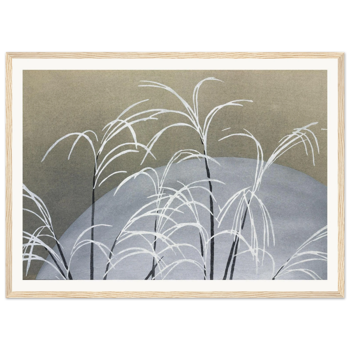 Estampe japonaise OBANA NI TSUKI, Herbes à éventail sous la lune — Kamisaka Sekka, tirage encadré cadre bois | INKONAL