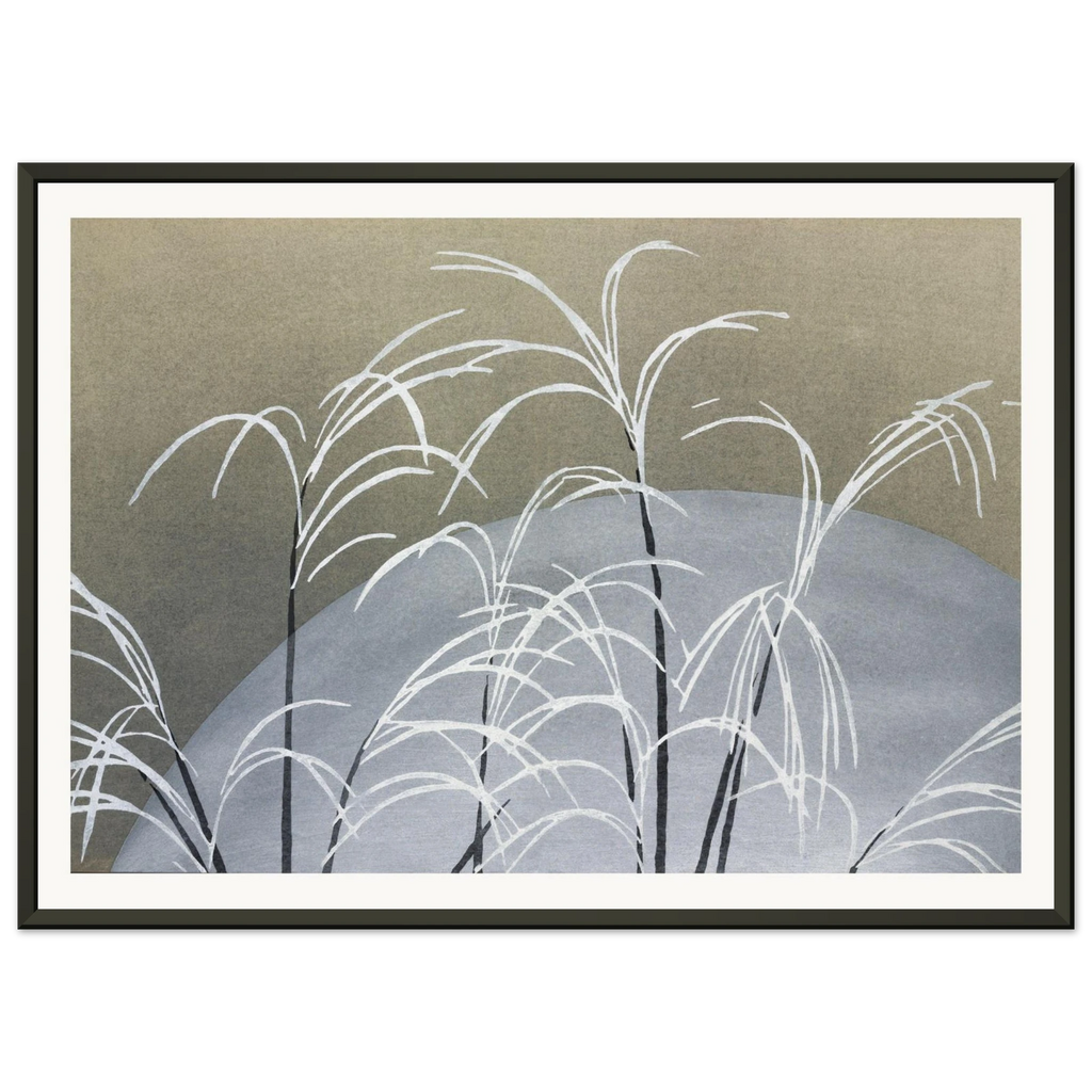Estampe japonaise OBANA NI TSUKI, Herbes à éventail sous la lune — Kamisaka Sekka, tirage encadré cadre noir | INKONAL