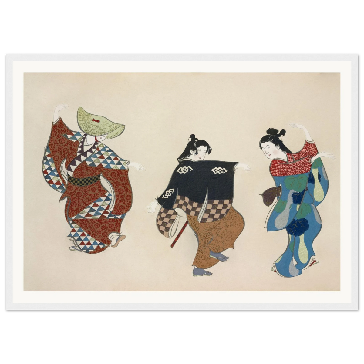 Estampe japonaise ODORI, Danse — Kamisaka Sekka, tirage encadré cadre blanc | INKONAL