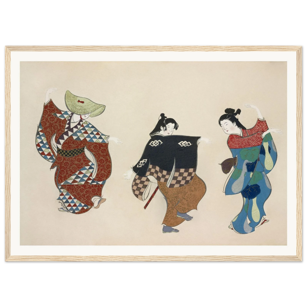 Estampe japonaise ODORI, Danse — Kamisaka Sekka, tirage encadré cadre bois | INKONAL