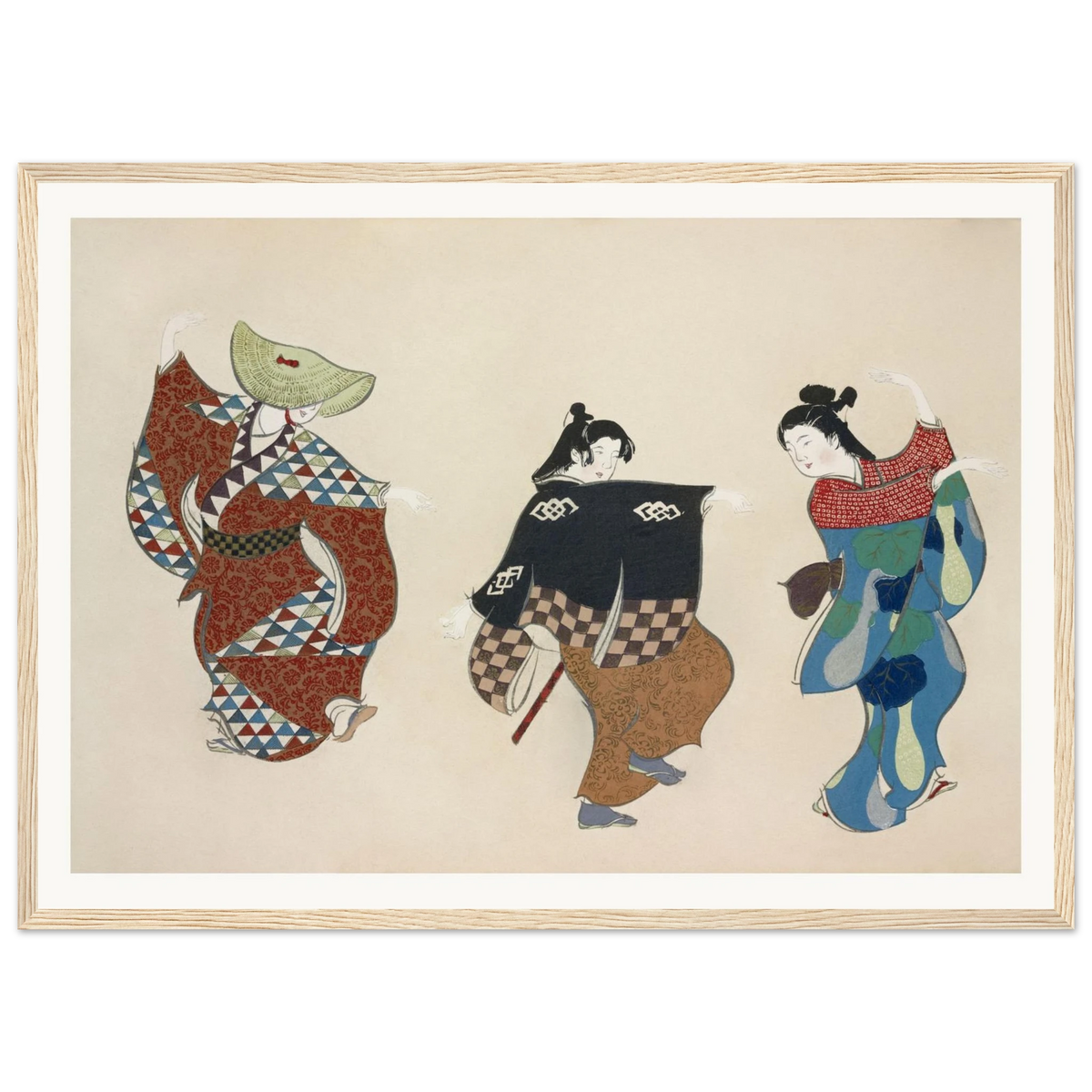Estampe japonaise ODORI, Danse — Kamisaka Sekka, tirage encadré cadre bois | INKONAL