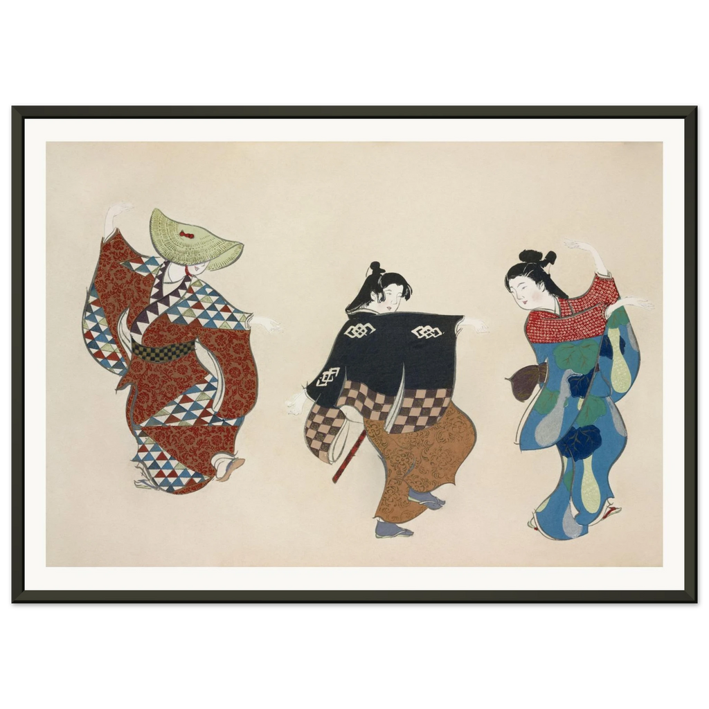 Estampe japonaise ODORI, Danse — Kamisaka Sekka, tirage encadré cadre noir | INKONAL