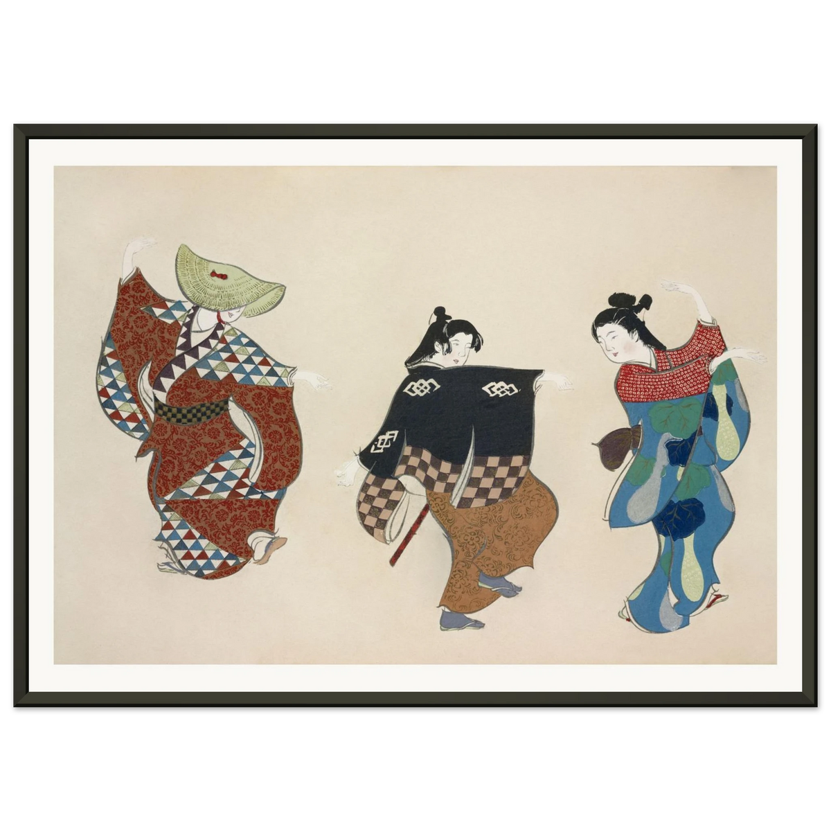 Estampe japonaise ODORI, Danse — Kamisaka Sekka, tirage encadré cadre noir | INKONAL