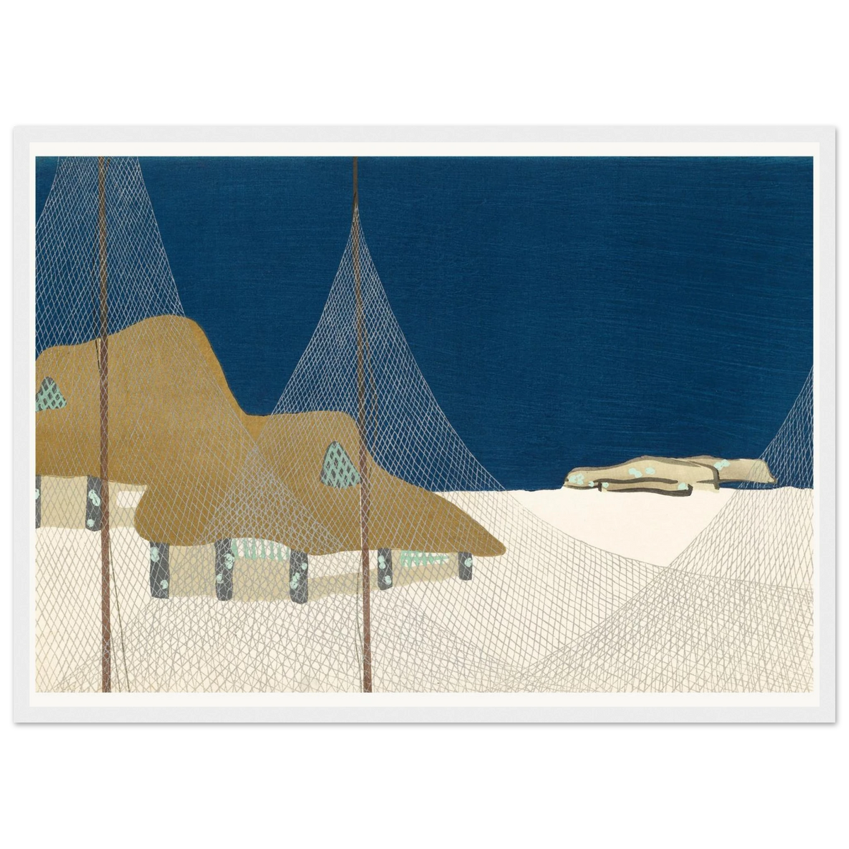 Estampe japonaise RYOSON, Village de pêcheurs — Kamisaka Sekka, tirage encadré cadre blanc | INKONAL