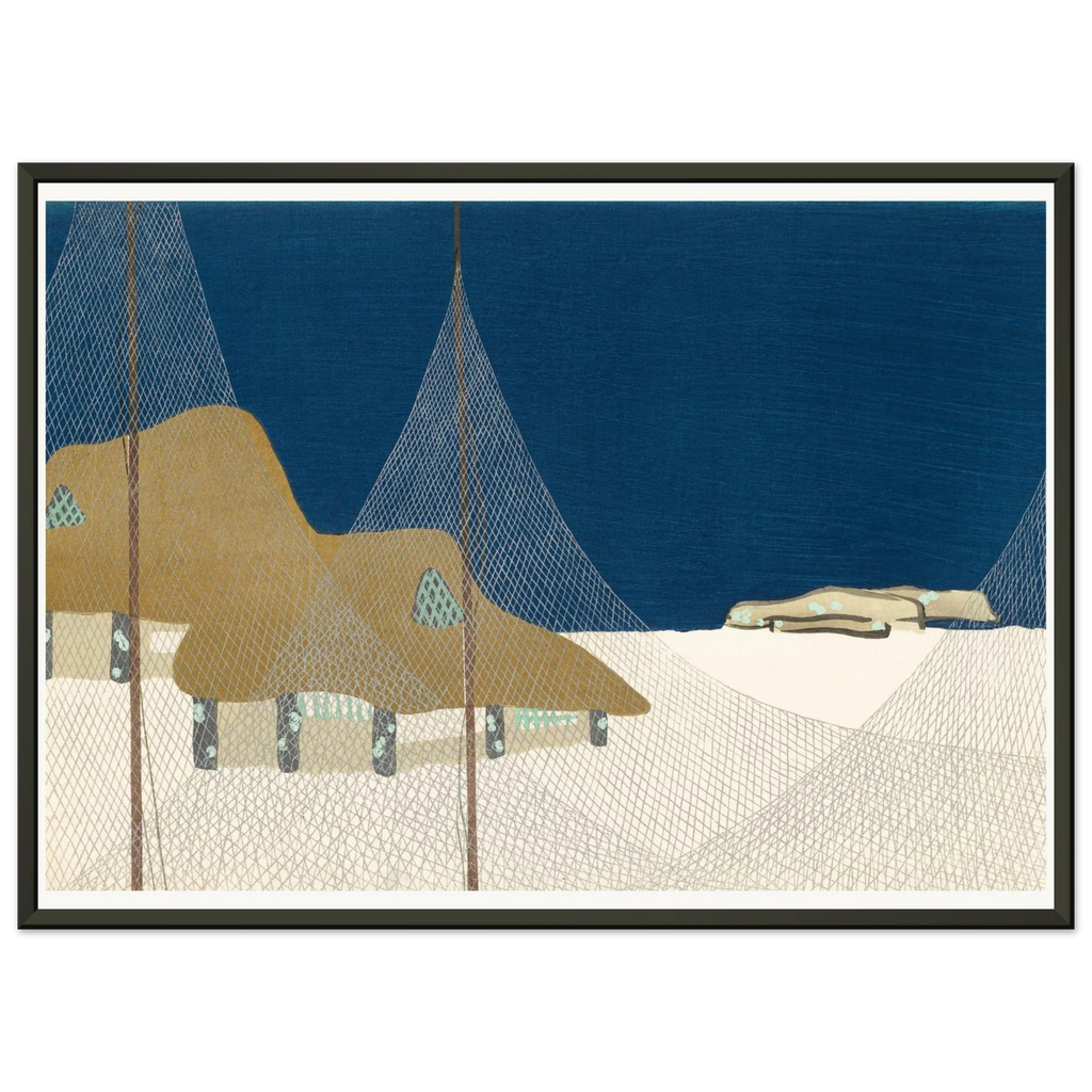 Estampe japonaise RYOSON, Village de pêcheurs — Kamisaka Sekka, tirage encadré cadre noir | INKONAL