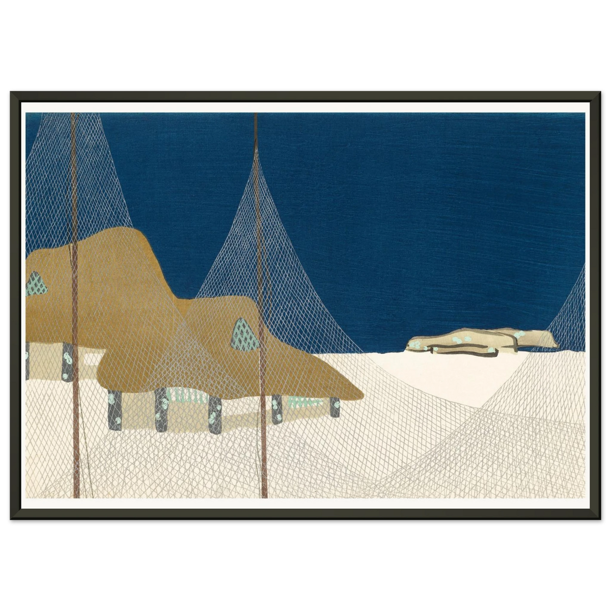 Estampe japonaise RYOSON, Village de pêcheurs — Kamisaka Sekka, tirage encadré cadre noir | INKONAL