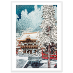 Estampe japonaise Le sanctuaire sous la neige encadrée cadre blanc — reproduction fine art INKONAL