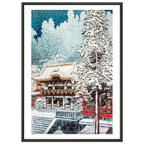 Estampe japonaise Le sanctuaire sous la neige encadrée cadre noir — reproduction fine art INKONAL