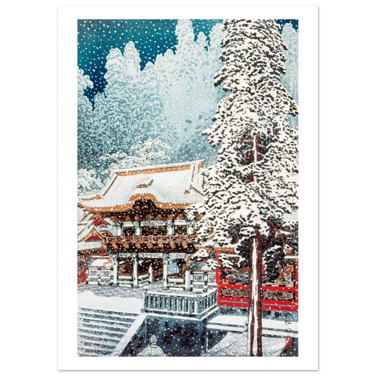 Estampe japonaise Le sanctuaire sous la neige sans cadre — reproduction fine art INKONAL