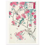 Estampe japonaise saule, cerisiers et oiseaux — Hiroshige, tirage 30x40 | INKONAL