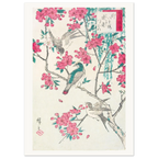 Estampe japonaise saule, cerisiers et oiseaux — Hiroshige, tirage 50x70 | INKONAL