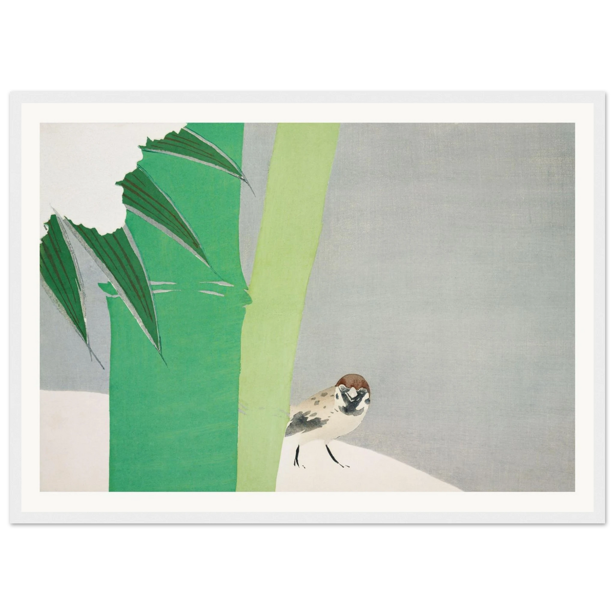 Estampe japonaise SECCHUCHIKU, Bambou sous la neige — Kamisaka Sekka, tirage encadré cadre blanc | INKONAL