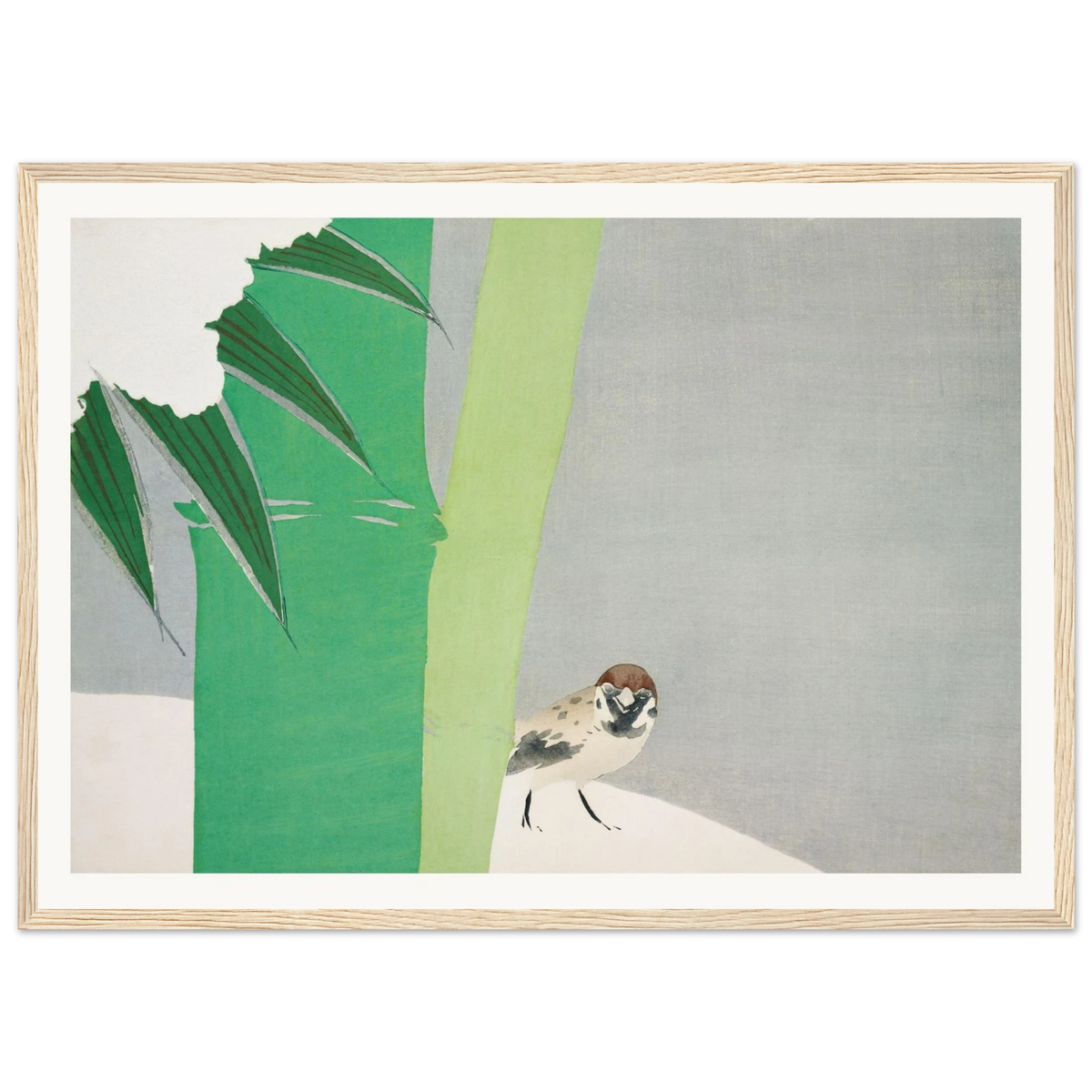 Estampe japonaise SECCHUCHIKU, Bambou sous la neige — Kamisaka Sekka, tirage encadré cadre bois | INKONAL