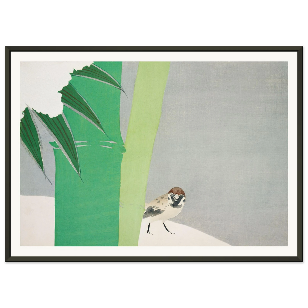 Estampe japonaise SECCHUCHIKU, Bambou sous la neige — Kamisaka Sekka, tirage encadré cadre noir | INKONAL