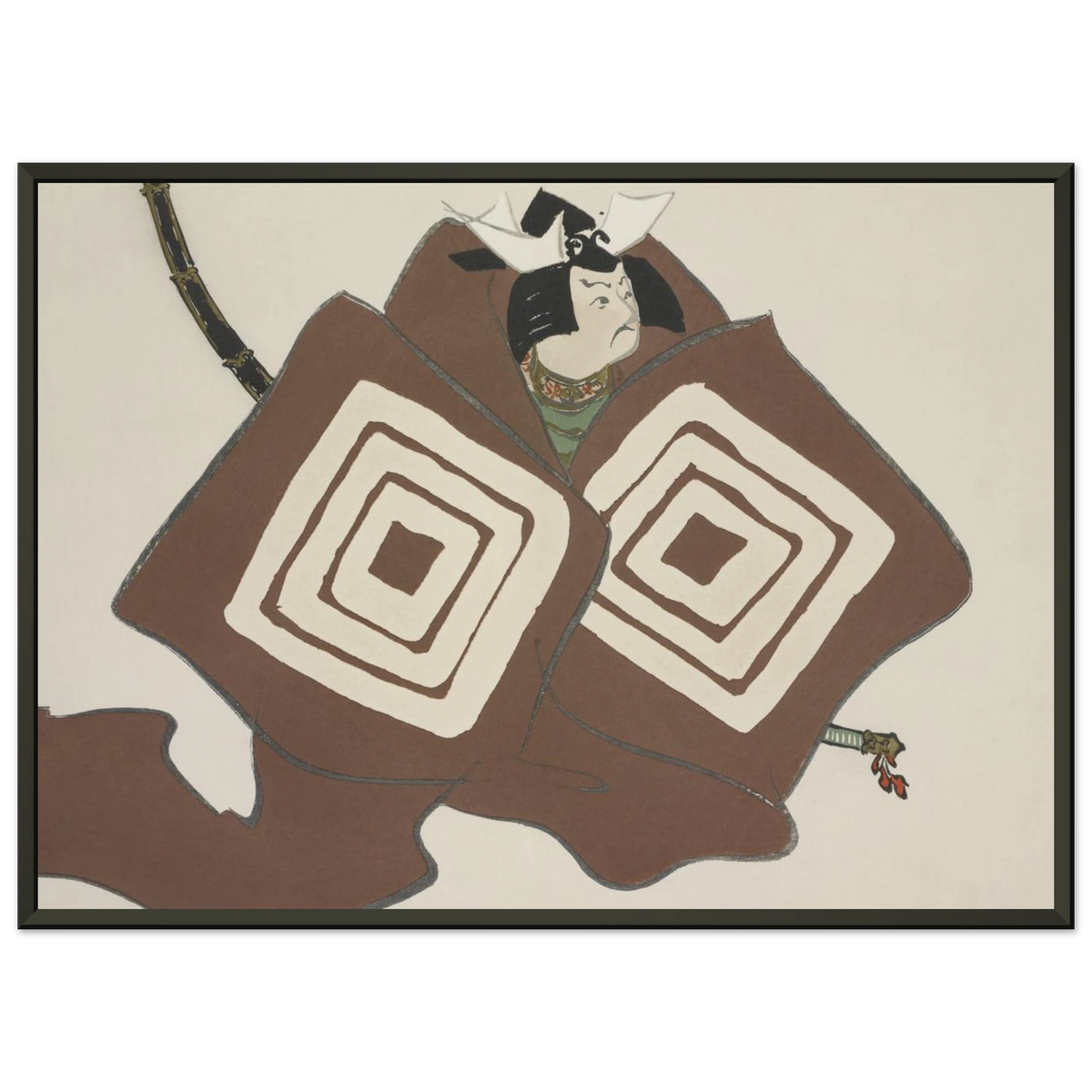 Estampe japonaise Shibaraku, Un instant ! — Kamisaka Sekka, tirage encadré cadre noir | INKONAL