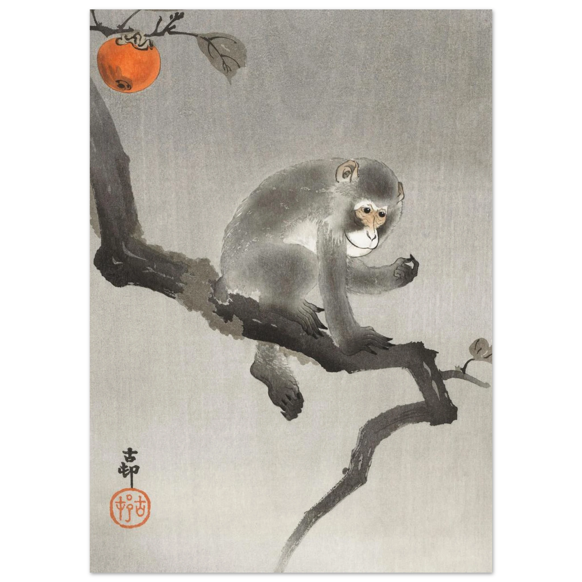 Estampe japonaise Singe et kaki — Ohara Koson, tirage sans cadre | INKONAL