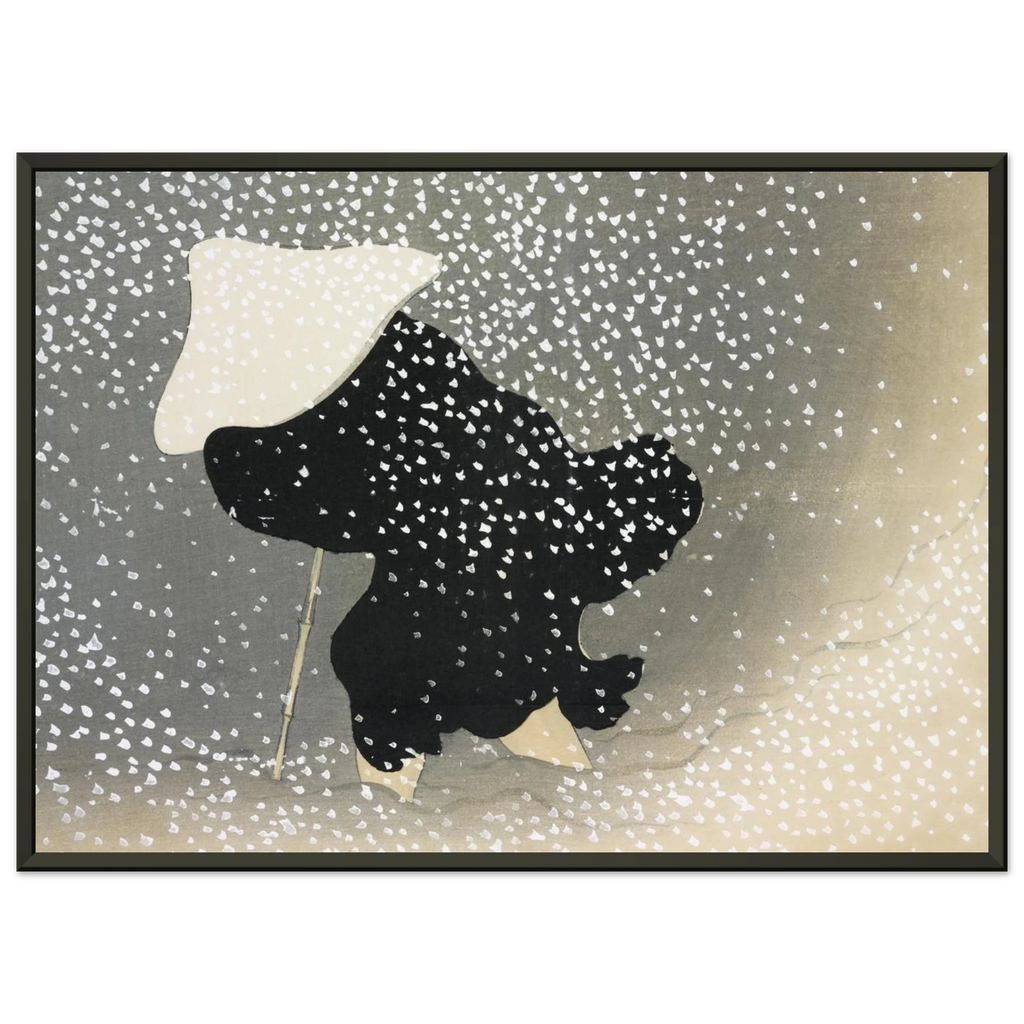 Estampe japonaise Tomoe no yuki, Neige tourbillonnante — Kamisaka Sekka, tirage encadré cadre noir | INKONAL