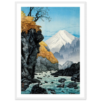 Estampe japonaise Le torrent sous le Fuji encadrée cadre blanc — reproduction fine art INKONAL