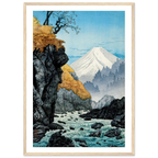 Estampe japonaise Le torrent sous le Fuji encadrée cadre bois — reproduction fine art INKONAL