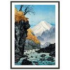 Estampe japonaise Le torrent sous le Fuji encadrée cadre noir — reproduction fine art INKONAL
