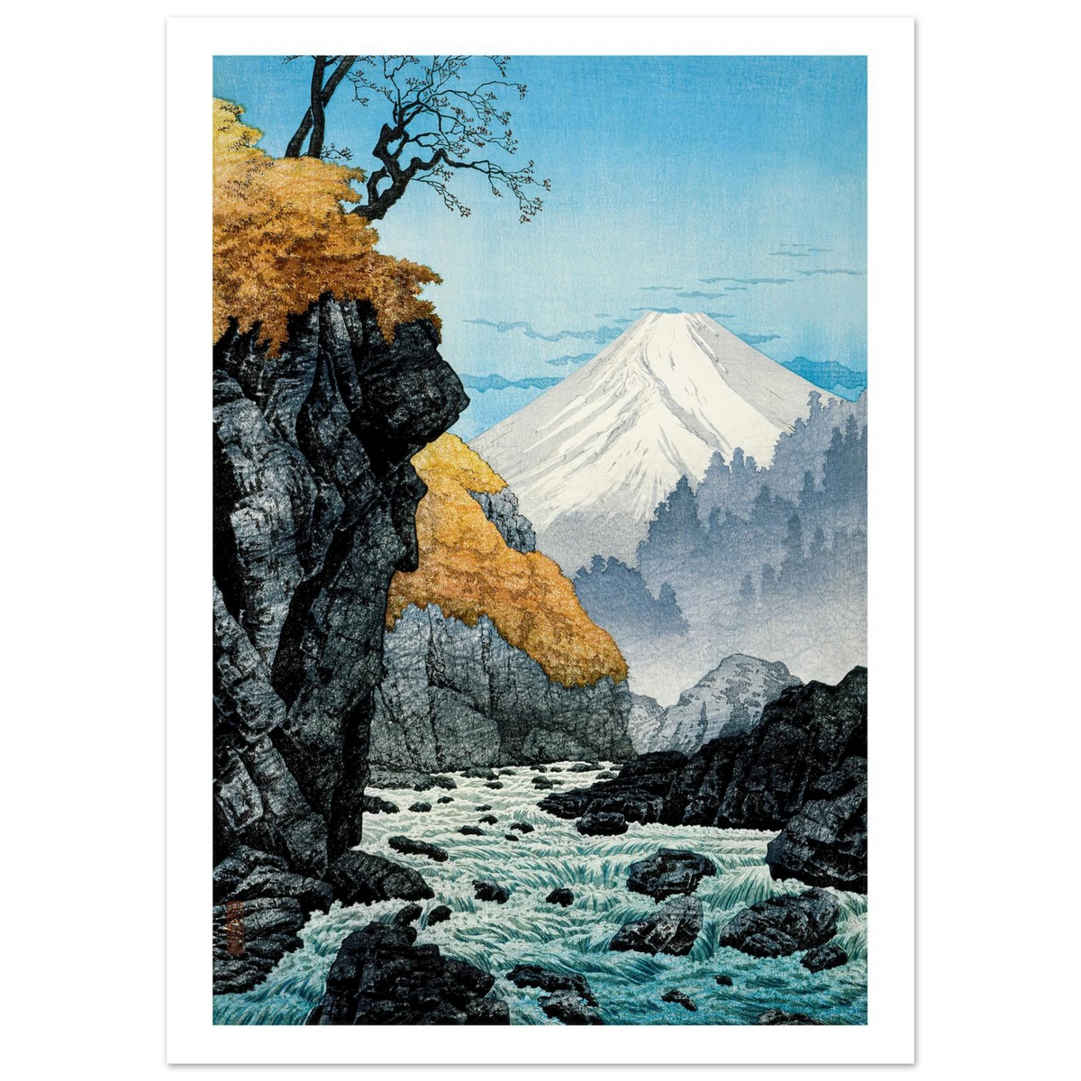 Estampe japonaise Le torrent sous le Fuji sans cadre — reproduction fine art INKONAL