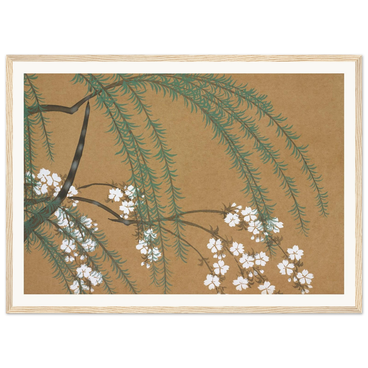 Estampe japonaise YANAGIZAKURA, Saule et cerisier — Kamisaka Sekka, tirage encadré cadre bois | INKONAL